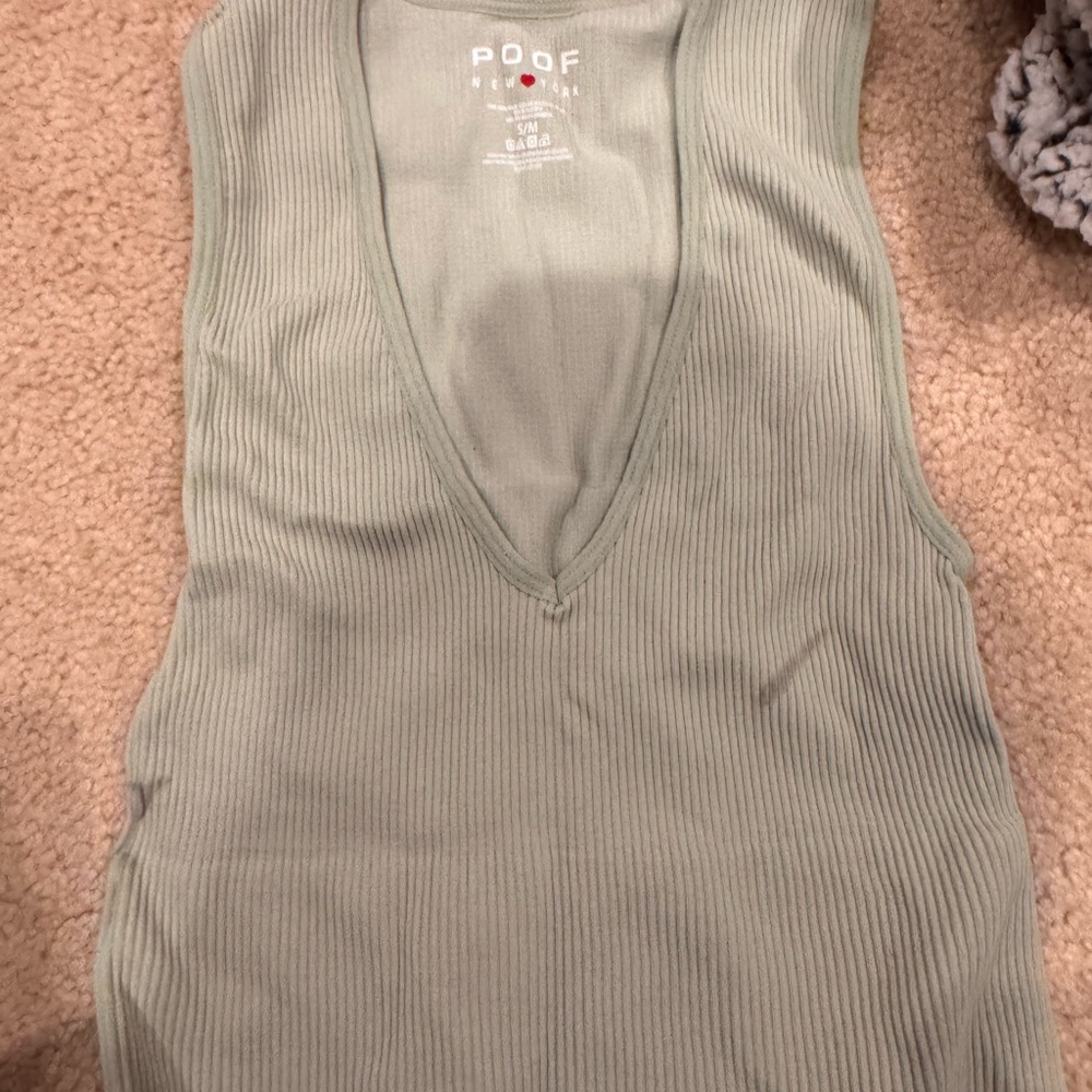 Poof! Women's V-Neck Ribbed Tank Top - Light Green